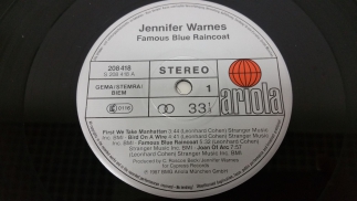 Jennifer Warnes(Leonard Cohen) 1986 Famous Blue Raincoat (The Songs Of Leonard Cohen) Ariola Germany